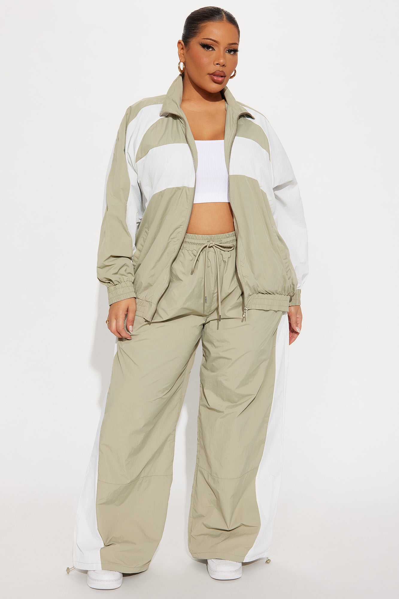 Off The Track Windbreaker Jogger Pant Set - Sage