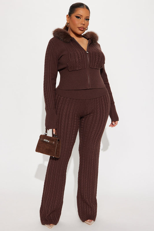 Sophia Faux Fur Sweater Pant Set - Chocolate