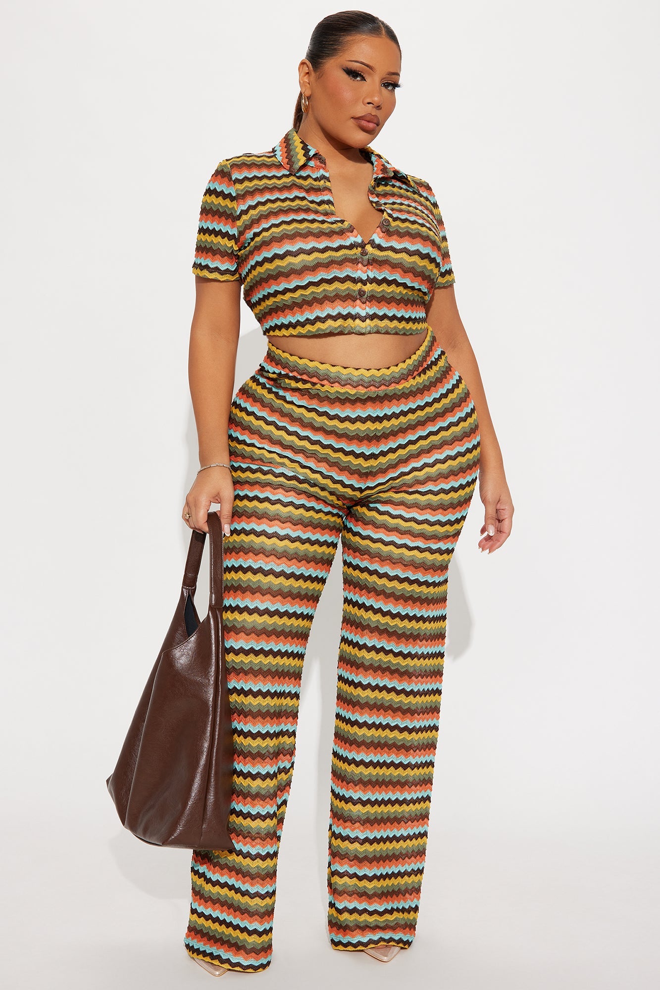 Wavy Baby Crochet Pant Set - Brown/combo