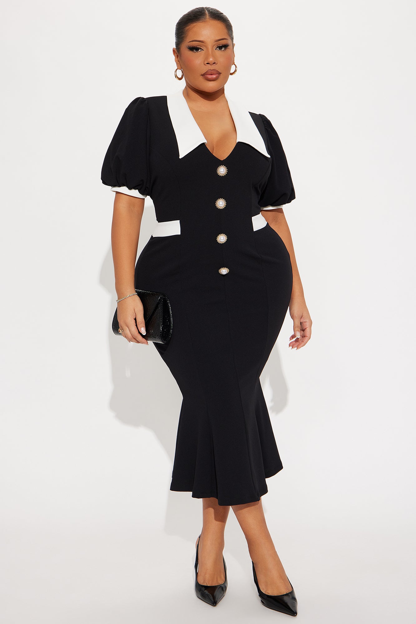 Alora Contrast Mermaid Midi Dress - Black/White