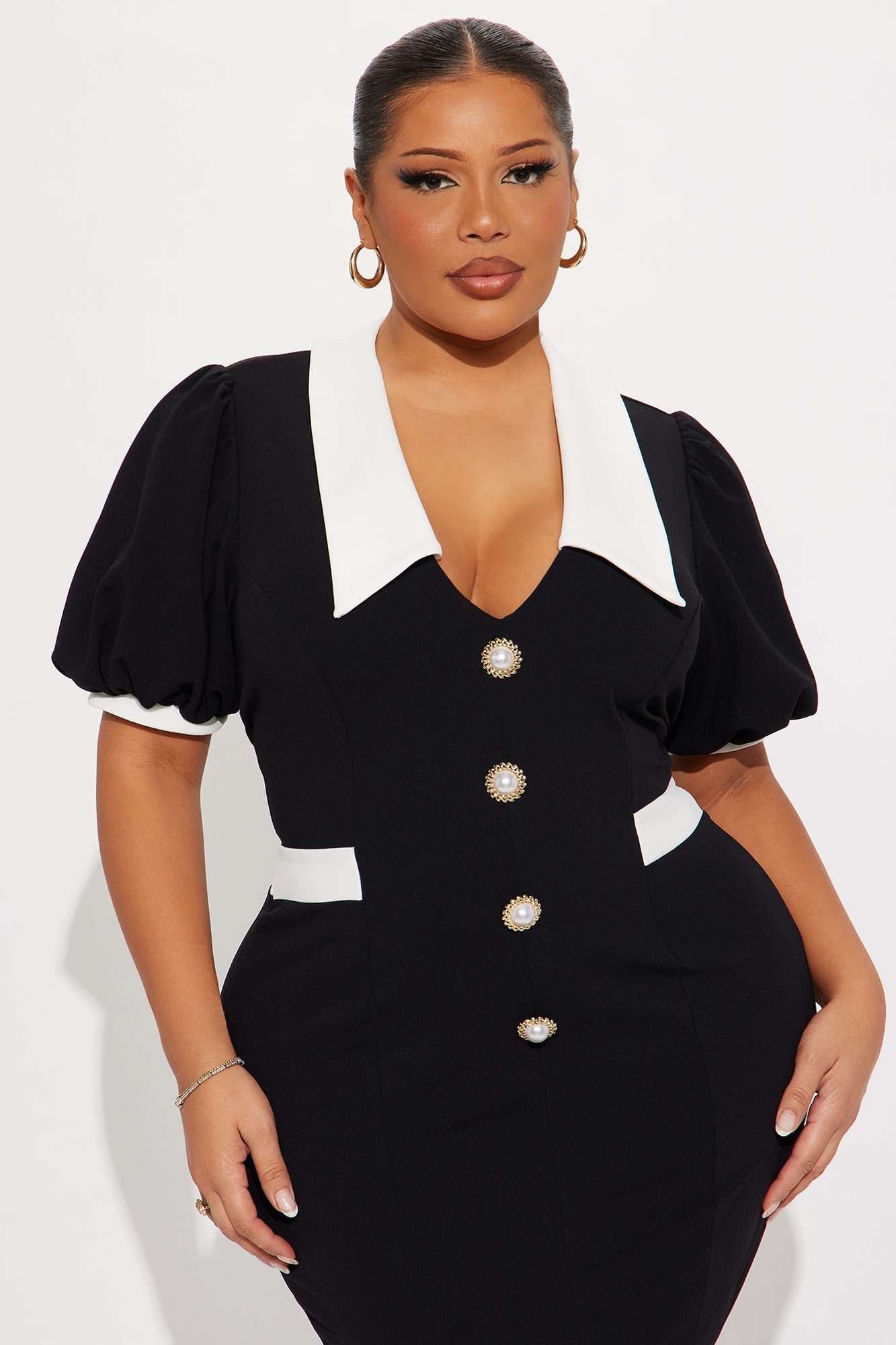 Alora Contrast Mermaid Midi Dress - Black/White