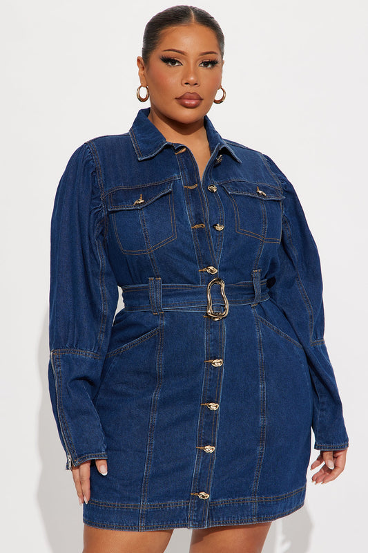 Ready To Ride Belted Denim Mini Dress - Dark Wash