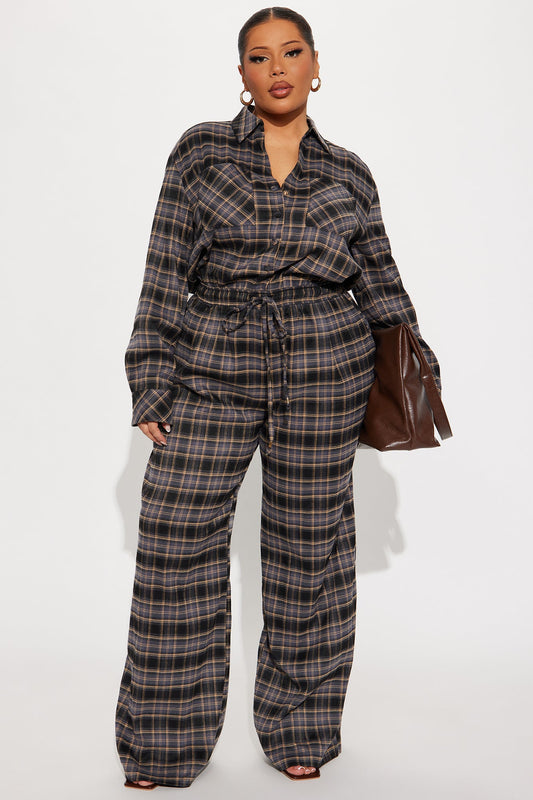 Carly Flannel Plaid Jumpsuit - Black/combo
