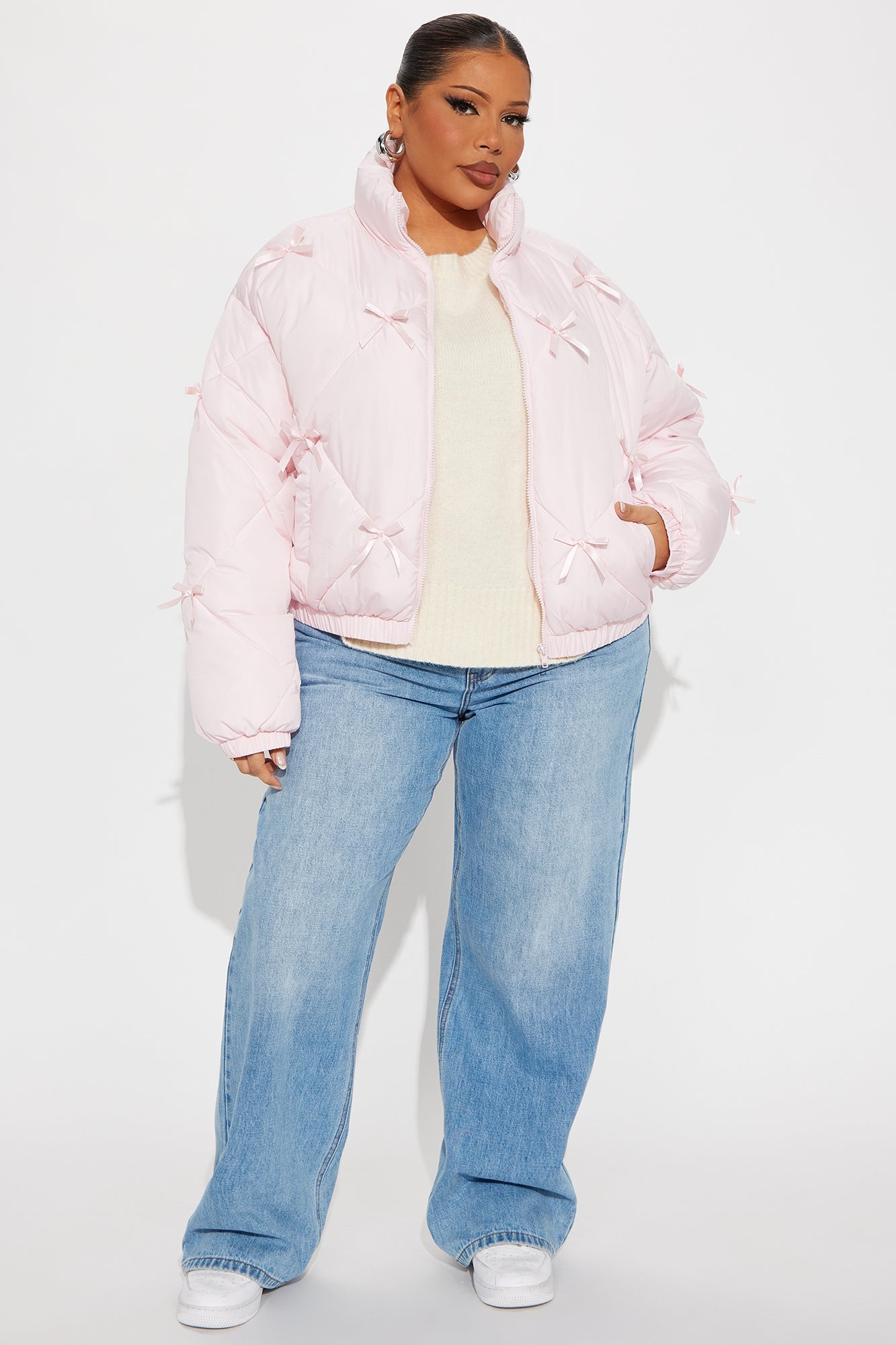 Cuteness Overload Bow Nylon Puffer Jacket - Pink