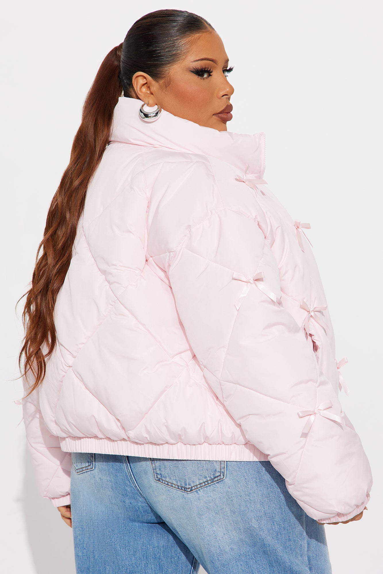 Cuteness Overload Bow Nylon Puffer Jacket - Pink