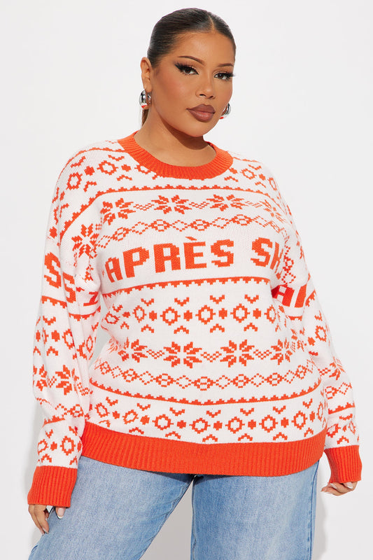 Apres Ski Season Pullover Sweater - Orange/combo