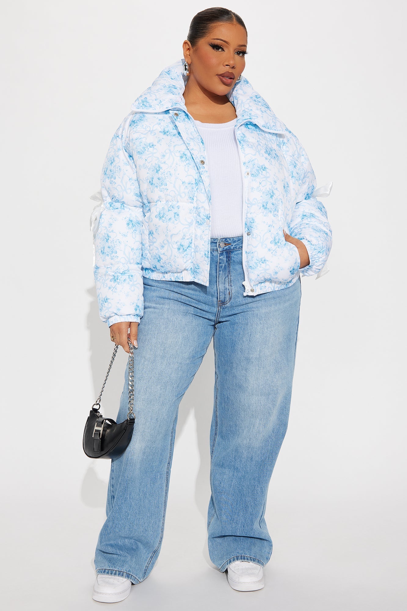 Coquette Touch Floral Puffer Jacket - White/combo