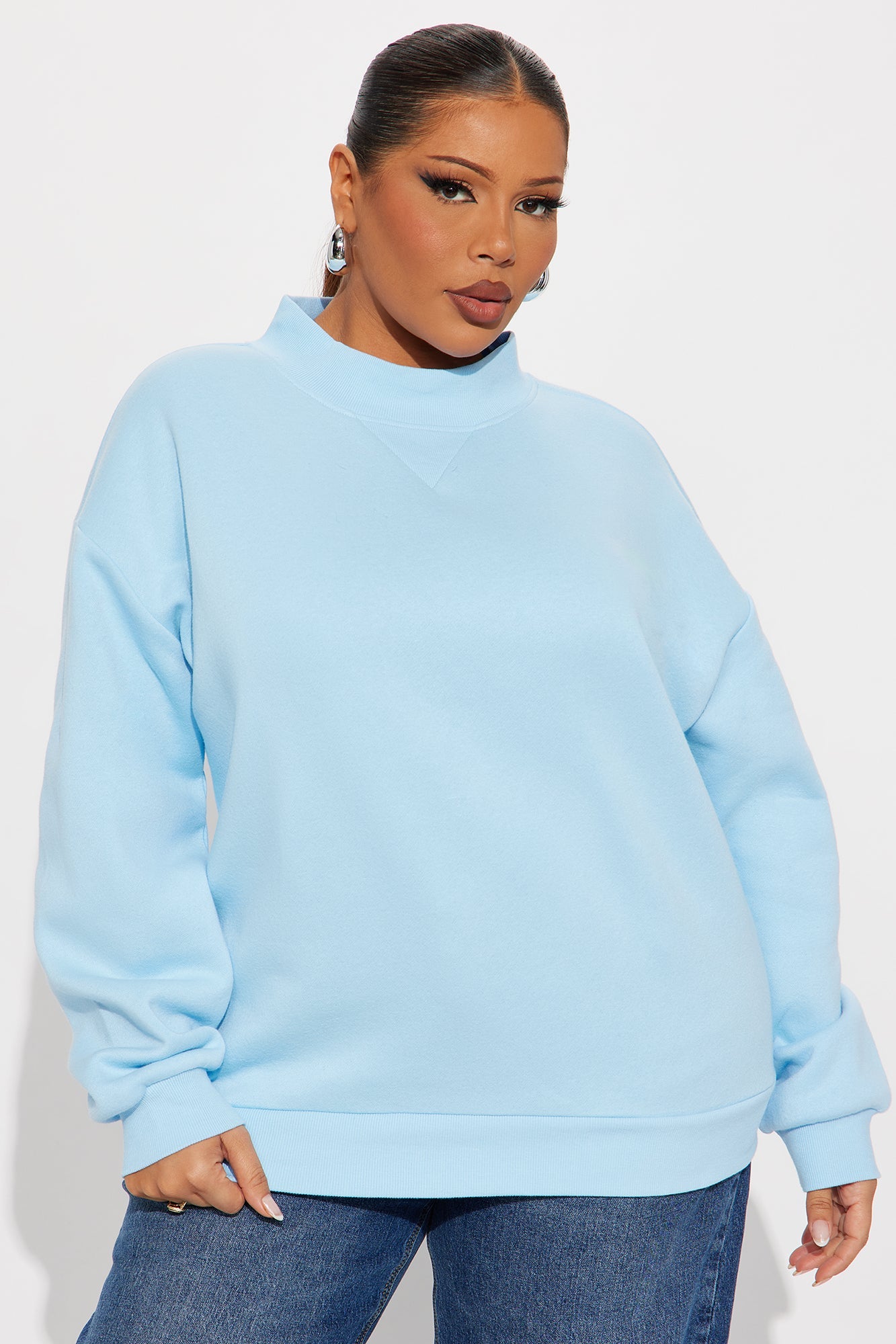 The Classic Mock Neck Sweatshirt - Light Blue