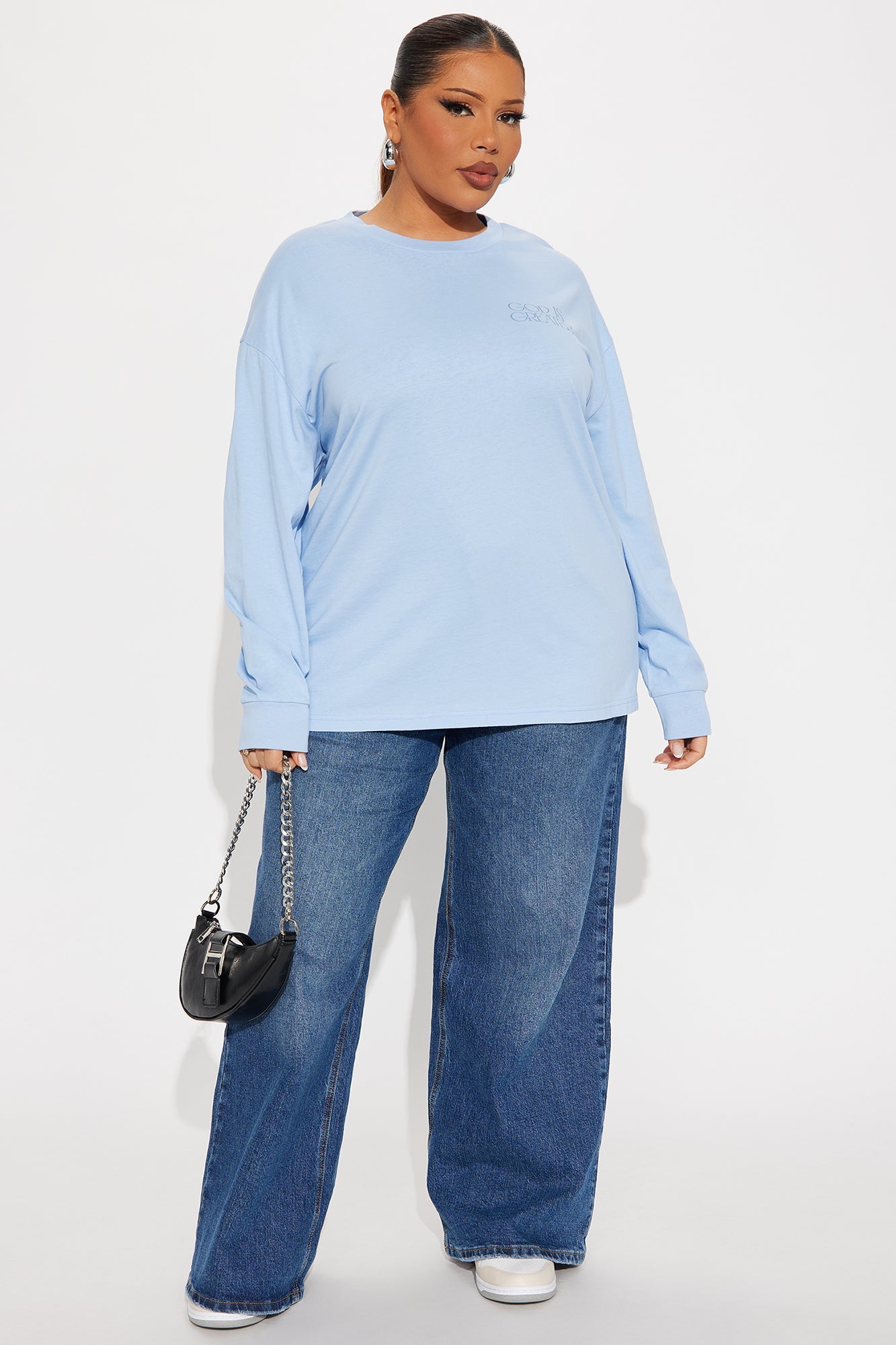 God Is Greater Oversize Long Sleeve Tee - Light Blue