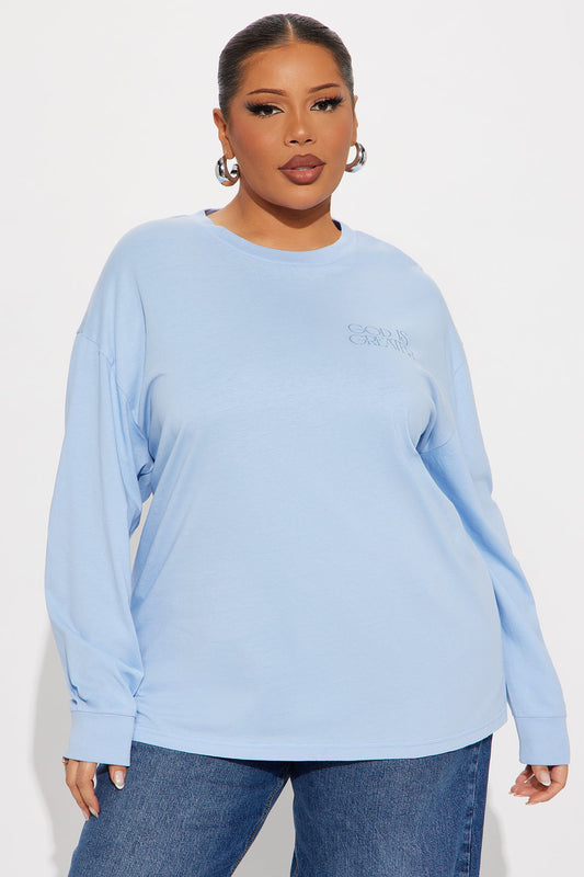 God Is Greater Oversize Long Sleeve Tee - Light Blue