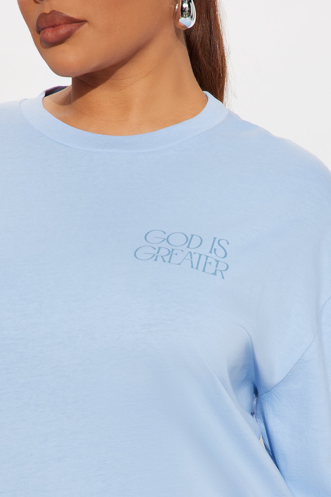 God Is Greater Oversize Long Sleeve Tee - Light Blue