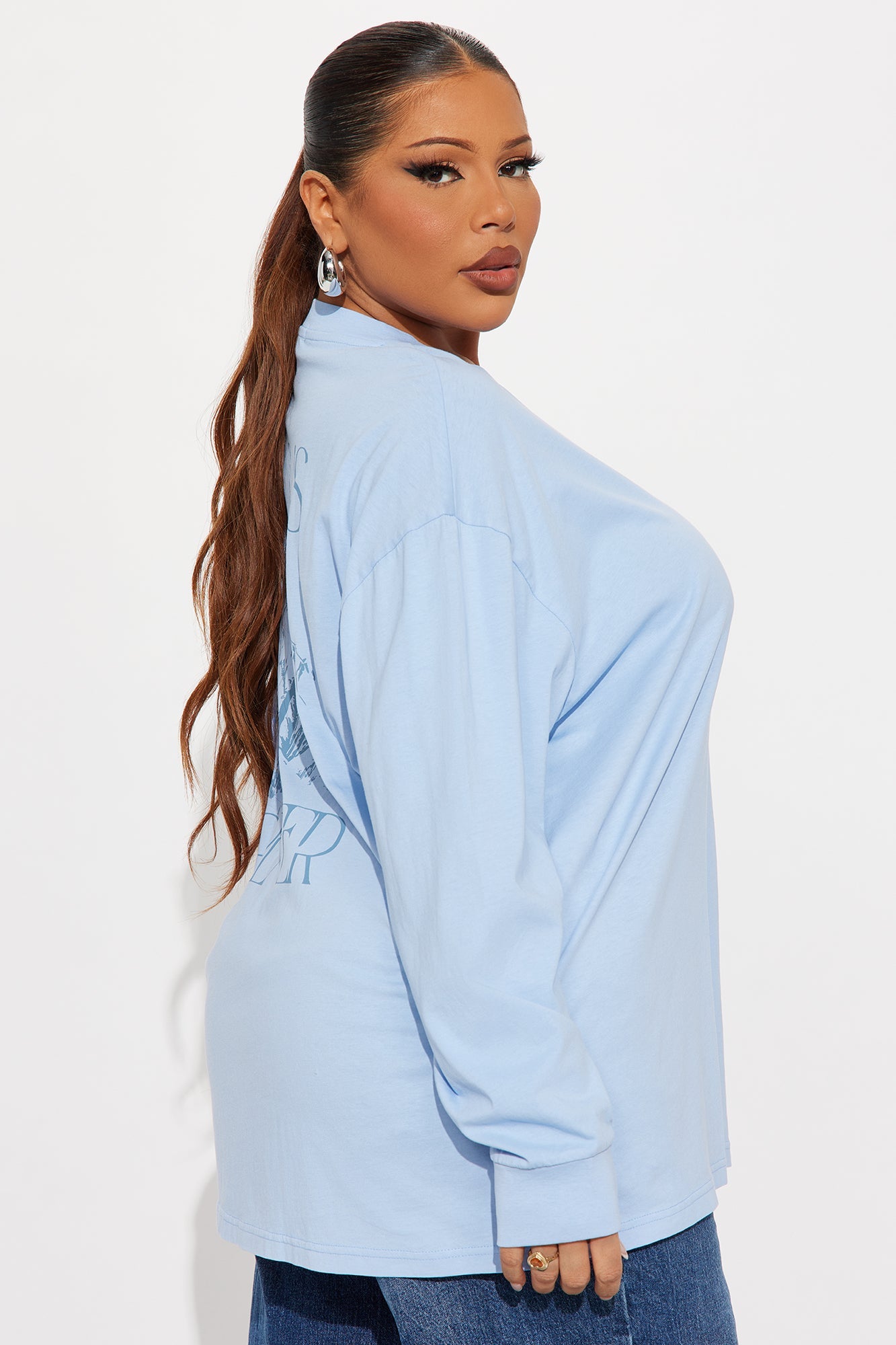 God Is Greater Oversize Long Sleeve Tee - Light Blue