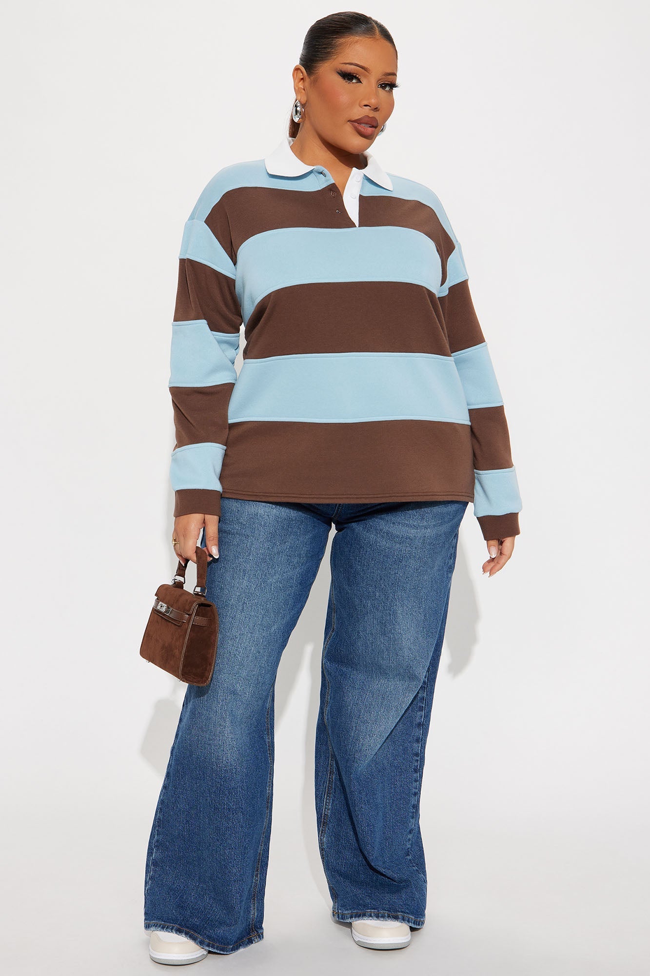Katie Rugby Striped Polo - Brown/combo