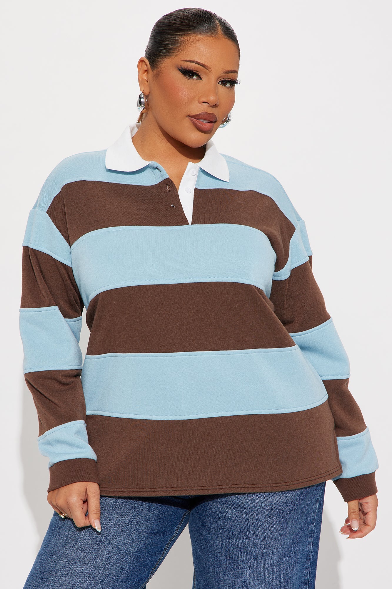 Katie Rugby Striped Polo - Brown/combo