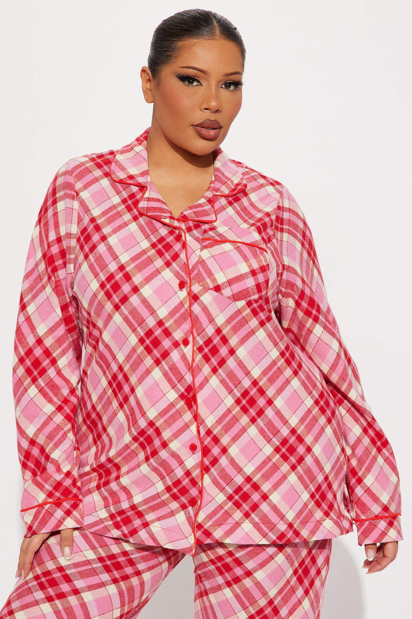 So Chill Flannel Long Sleeve PJ Pant Set - Pink/combo