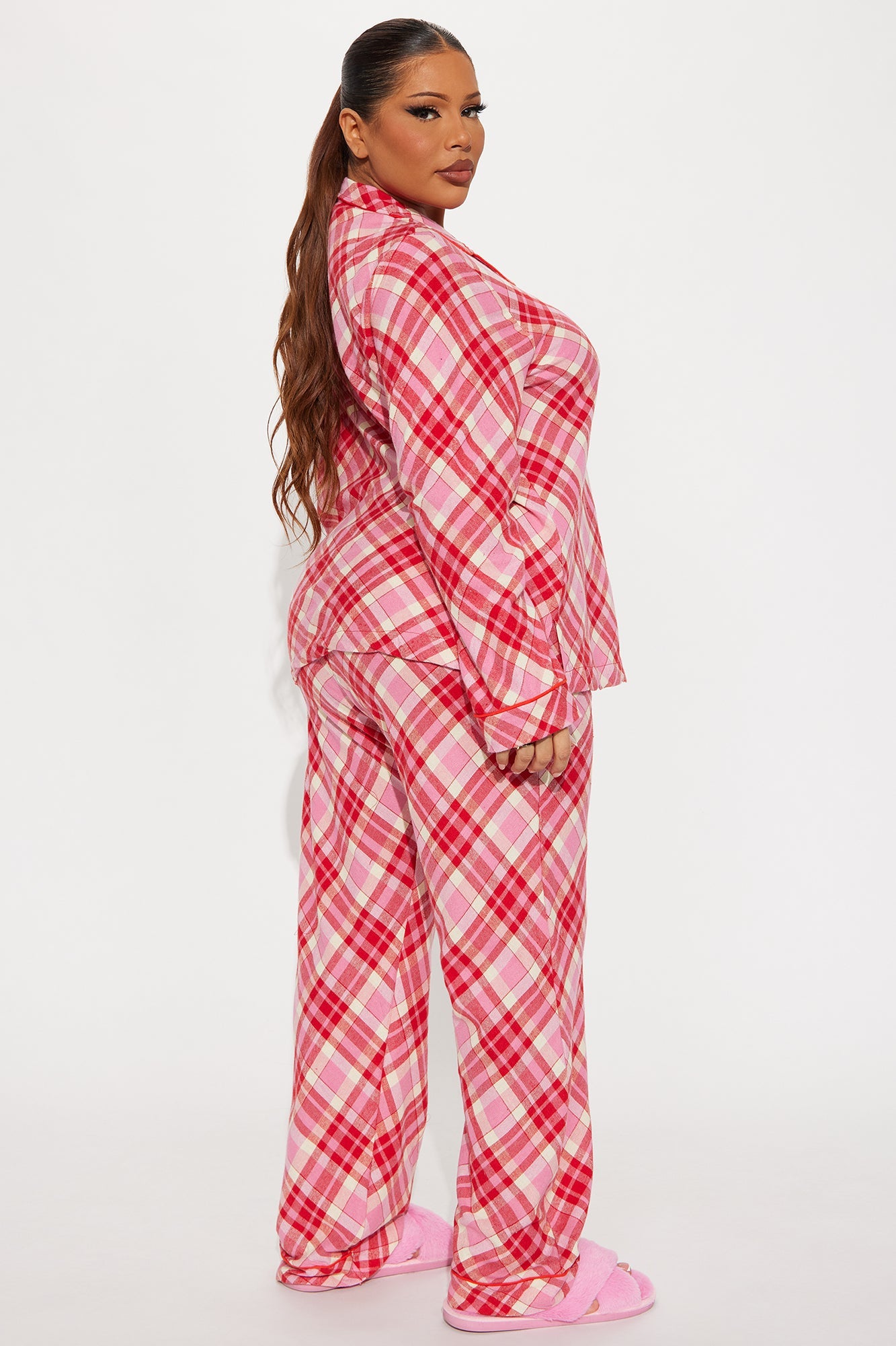 So Chill Flannel Long Sleeve PJ Pant Set - Pink/combo