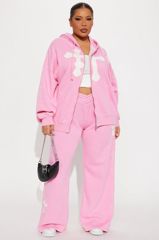 Double The Intentions Washed Fleece Hoodie - Pink