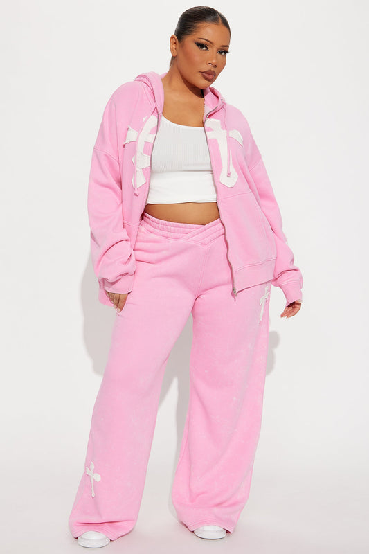 Double The Intentions Washed Fleece Pant - Pink