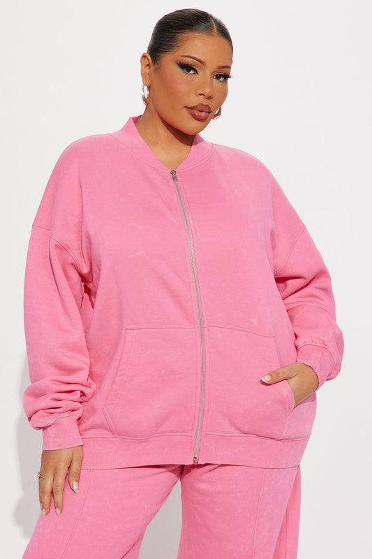 Ines Washed Fleece Lounge Jacket - Pink