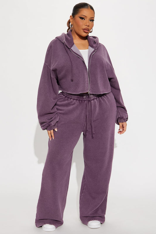 On The Go Fleece Pant Set - Purple