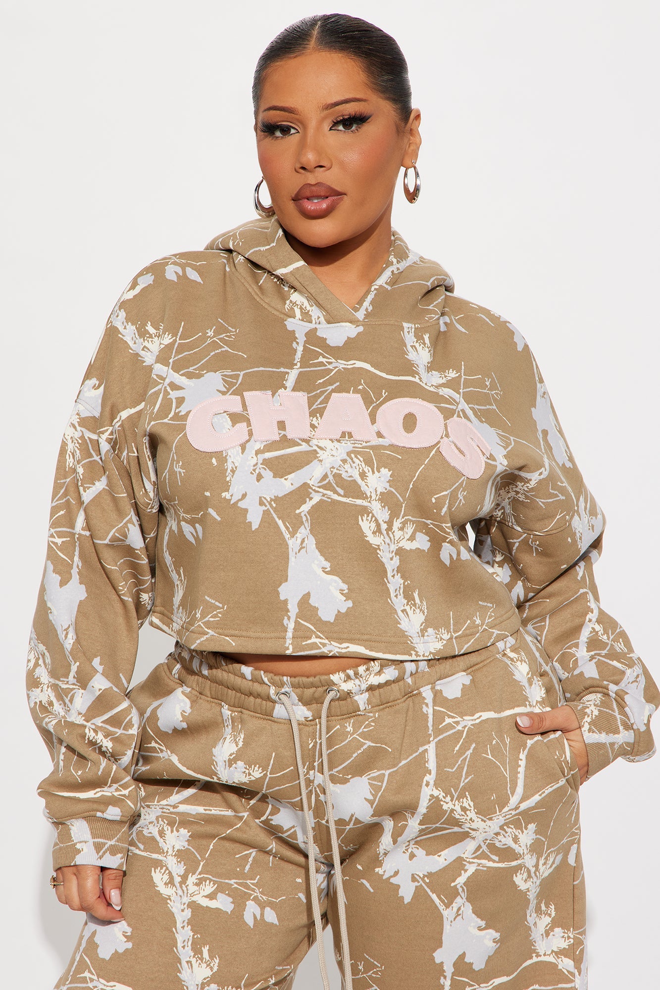 Chaos Camo Fleece Pant Set - Taupe