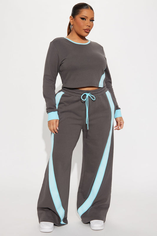 Varsity Babe Long Sleeve Pant Set - Charcoal