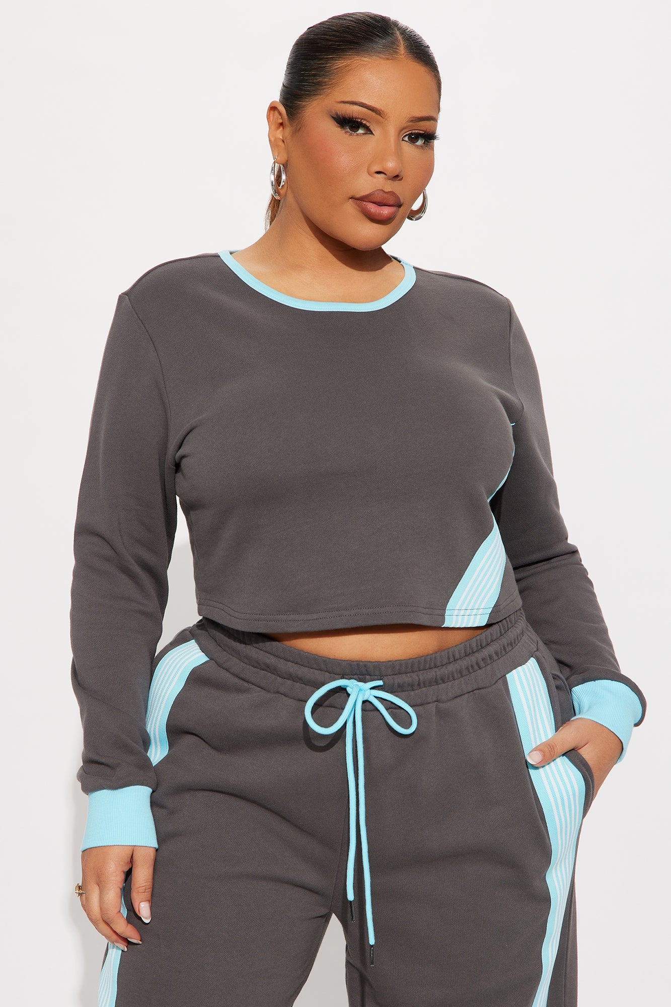 Varsity Babe Long Sleeve Pant Set - Charcoal