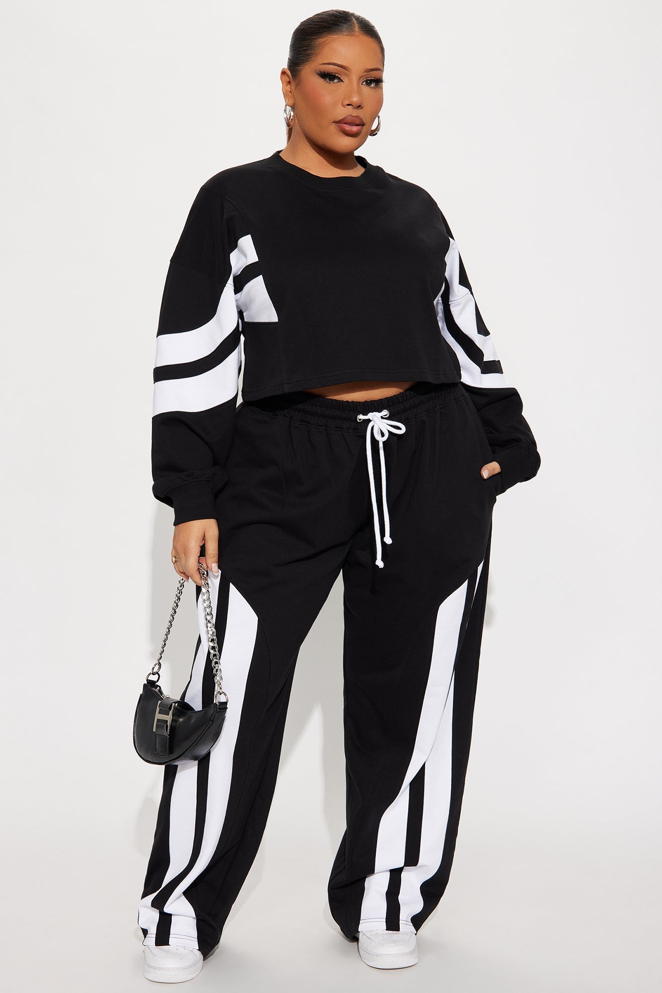 Leiona French Terry Pant Set - Black/White
