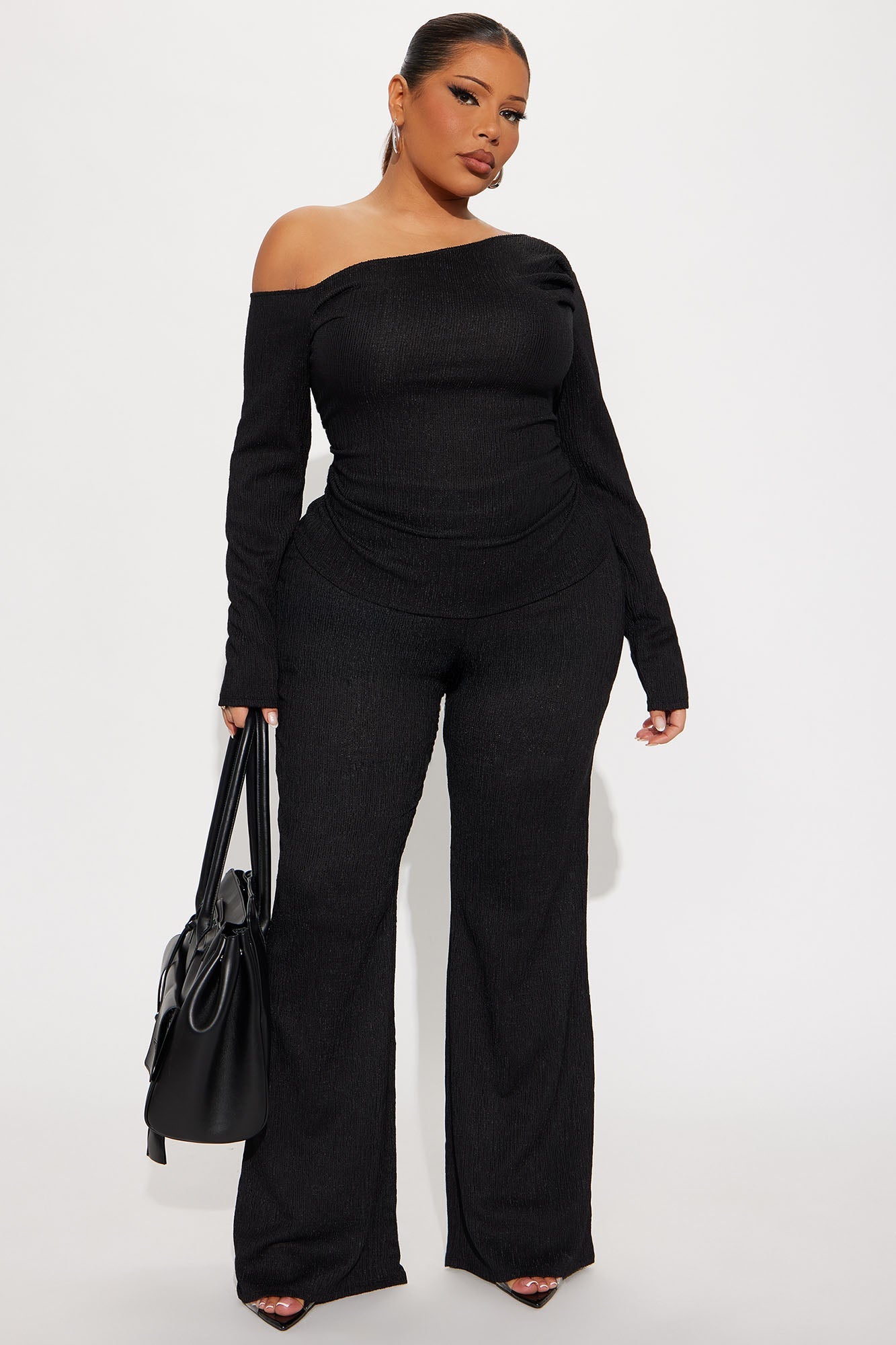Luna One Shoulder Pant Set - Black
