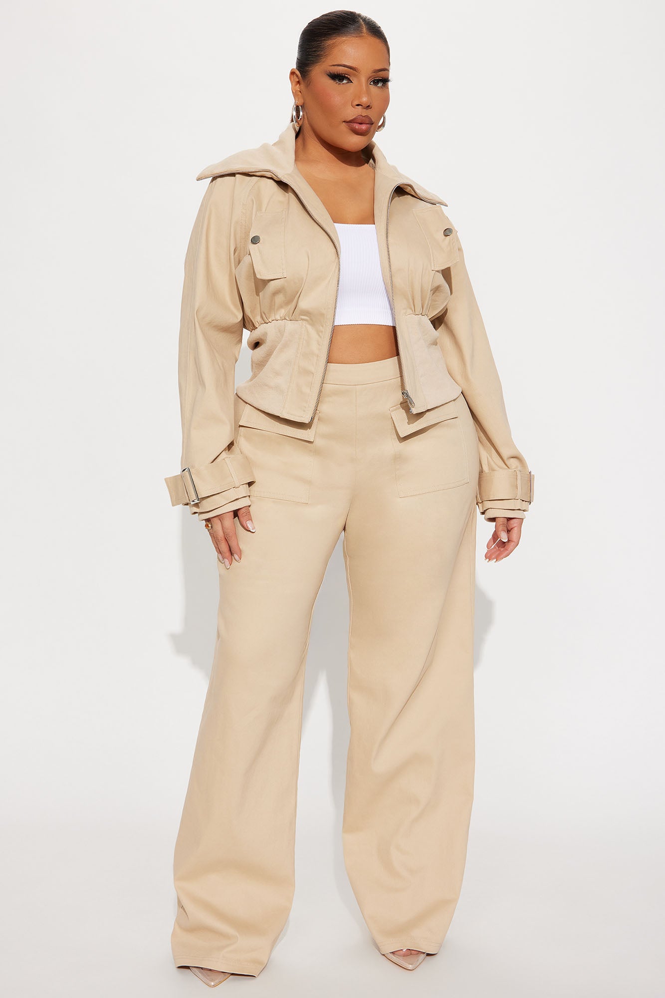 Natasha Twill Jacket Pant Set - Taupe