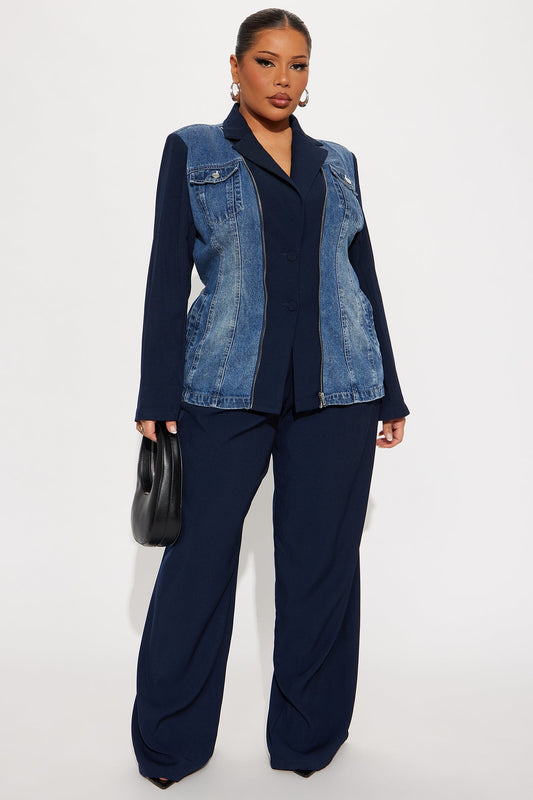 Tall Cityscape Remix Blazer Pant Set - Navy