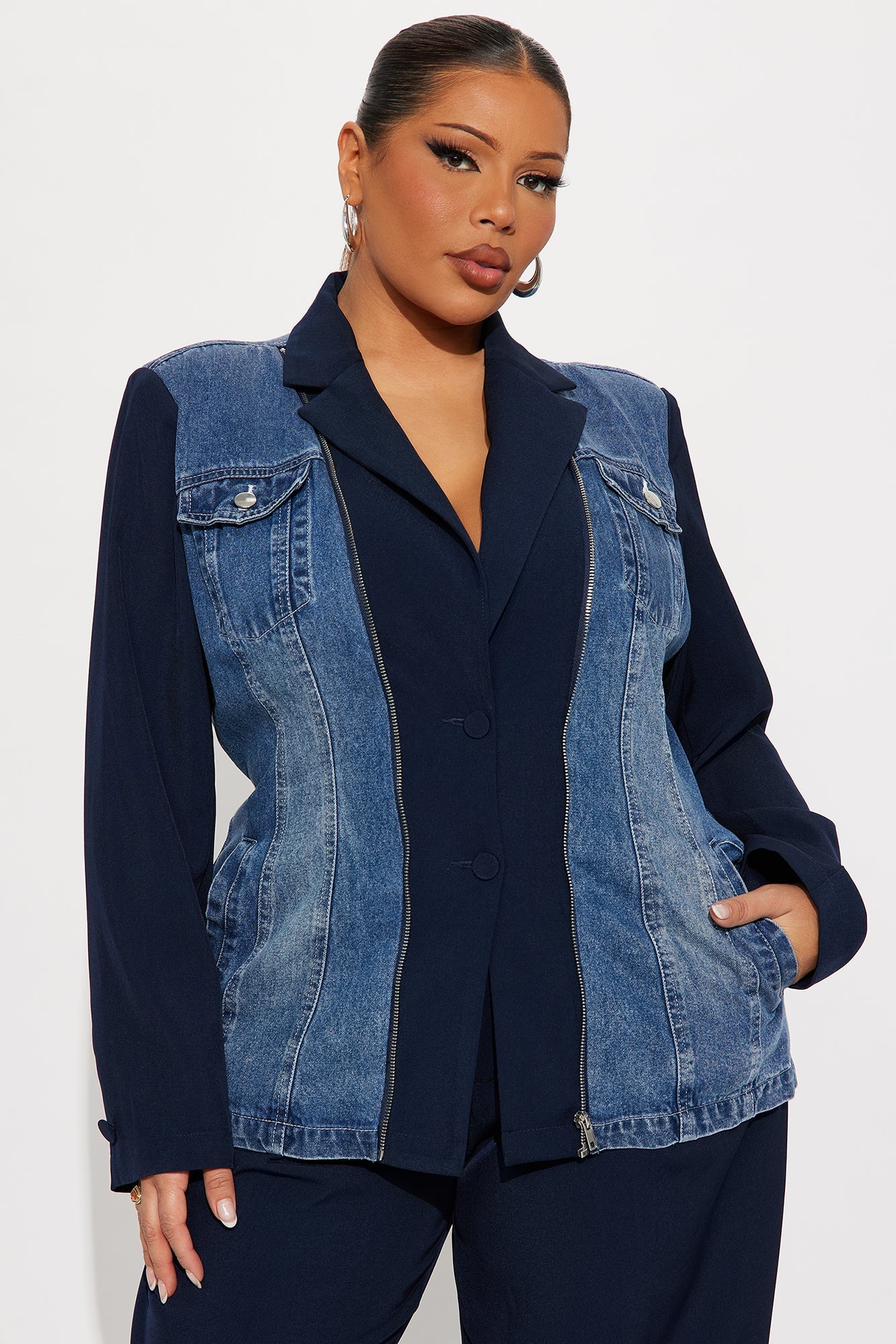 Tall Cityscape Remix Blazer Pant Set - Navy