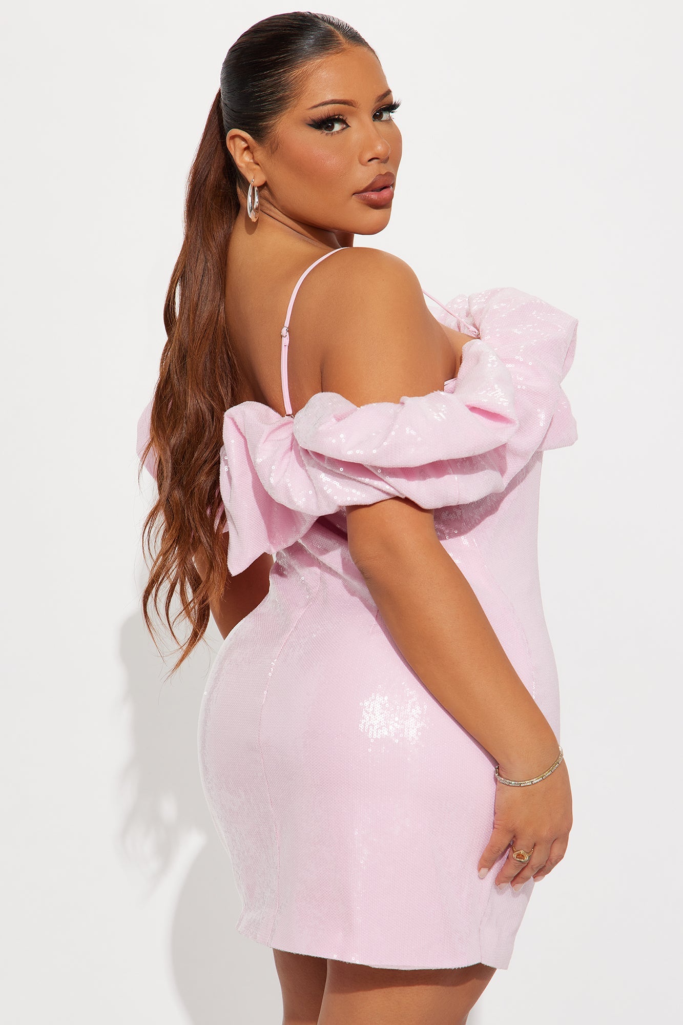 Princess Vibes Ruffle Sequin Mini Dress - Light Pink