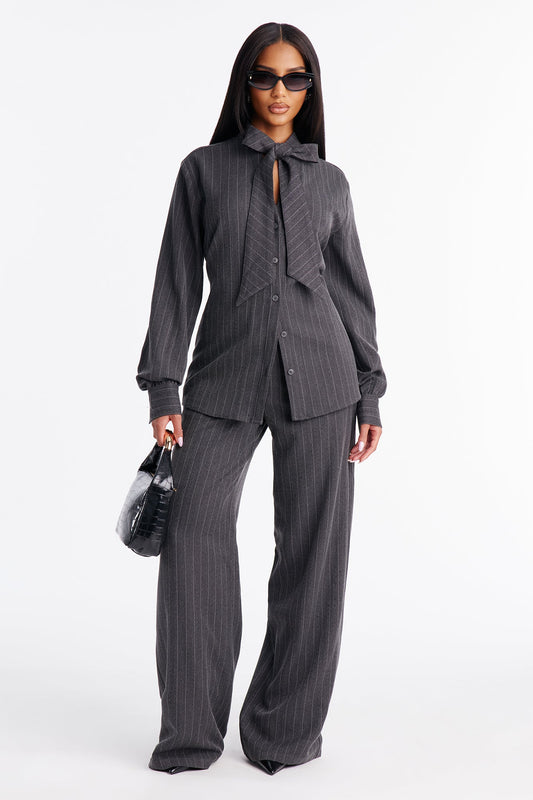 Elevated Fit Pinstripe Pant Set - Charcoal