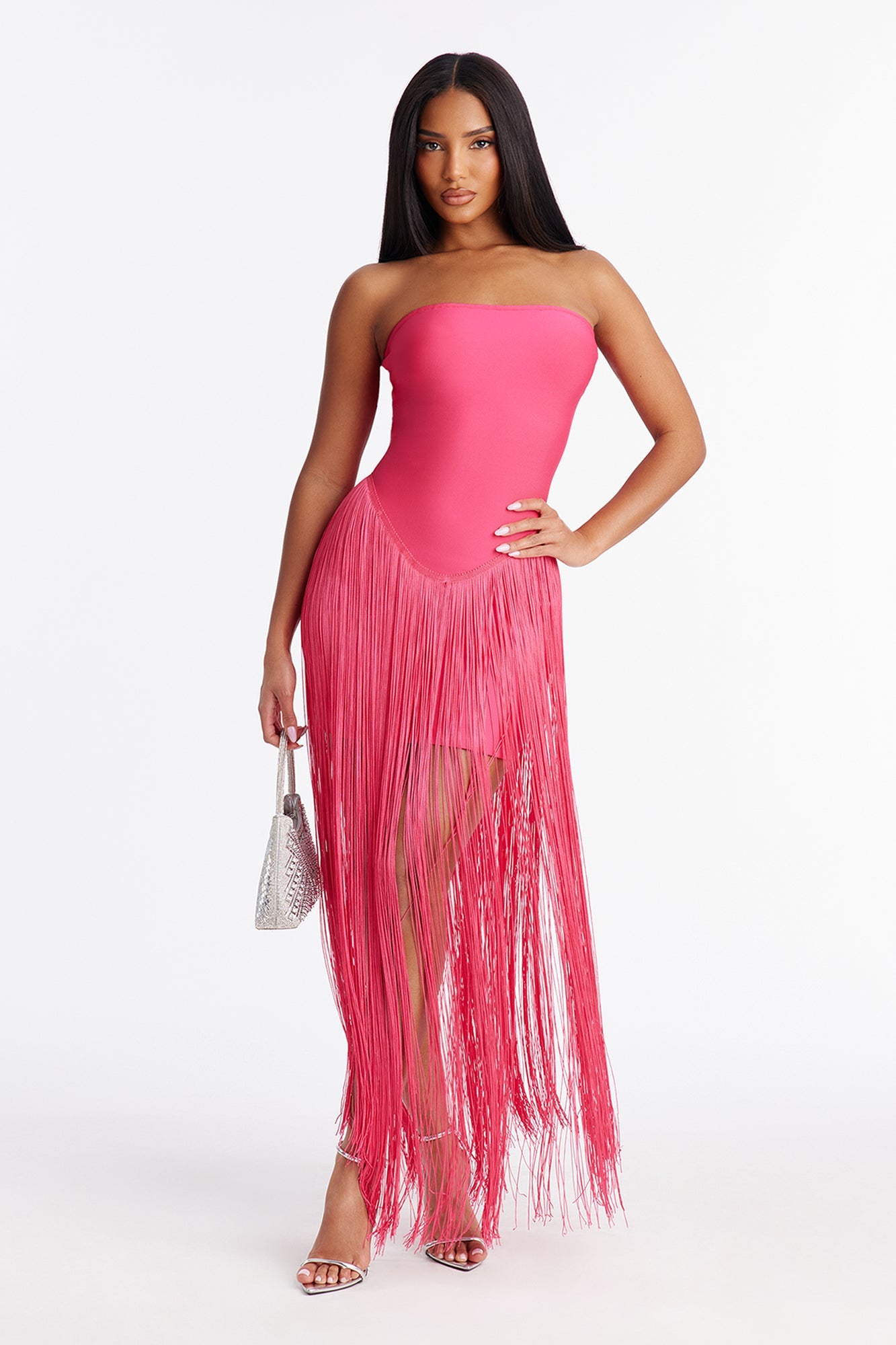 Darling Fringe Trim Bandage Mini Dress - Hot Pink