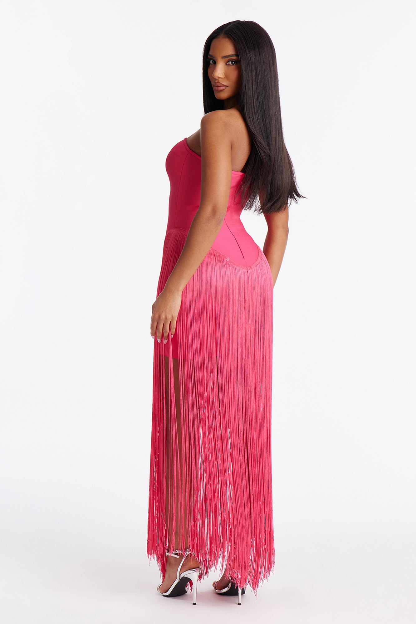 Darling Fringe Trim Bandage Mini Dress - Hot Pink