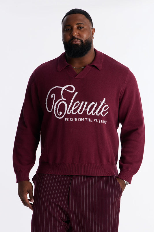 Relaxed And Beyond Johnny Collar Sweater - Burgundy