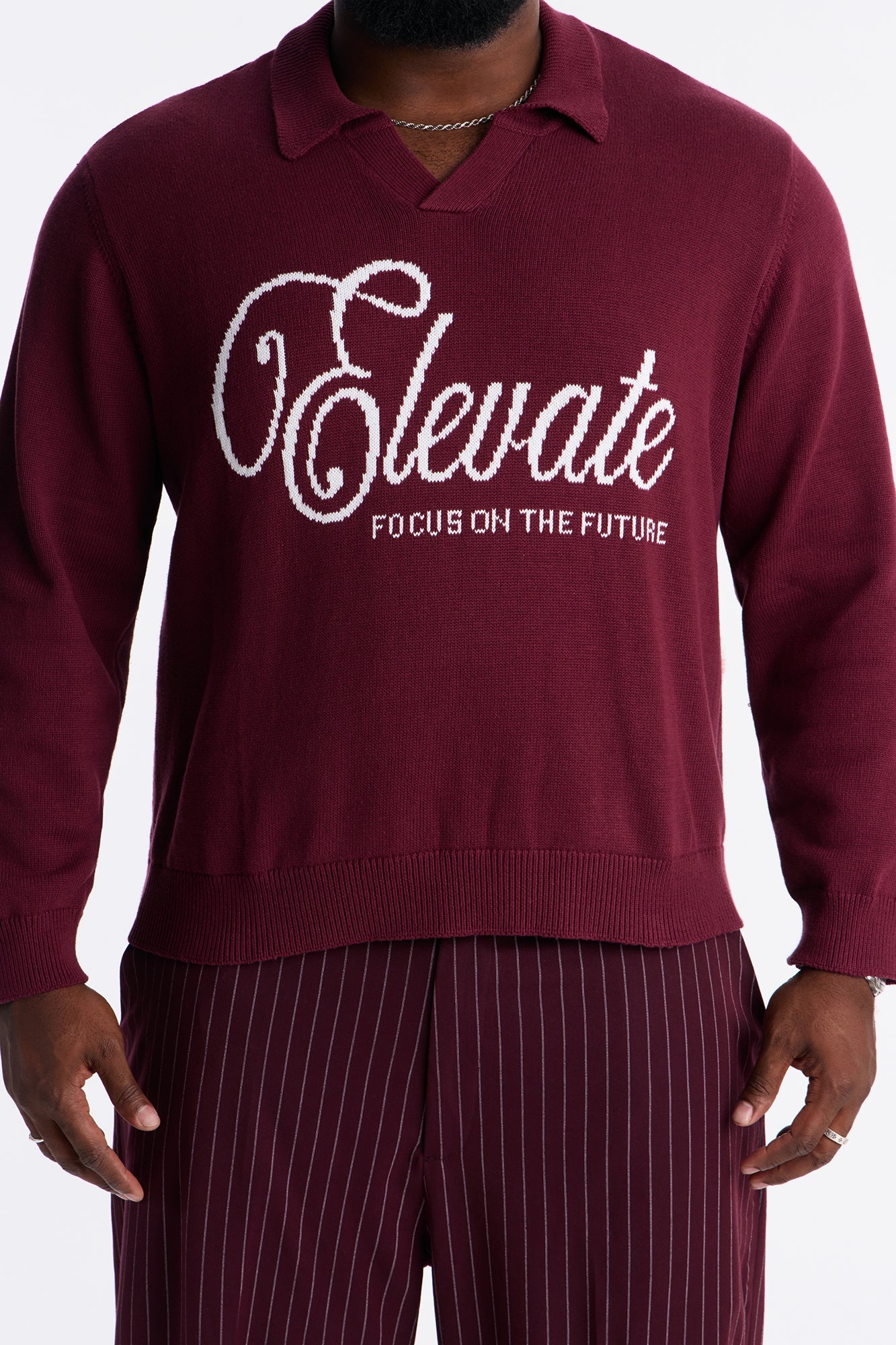 Relaxed And Beyond Johnny Collar Sweater - Burgundy