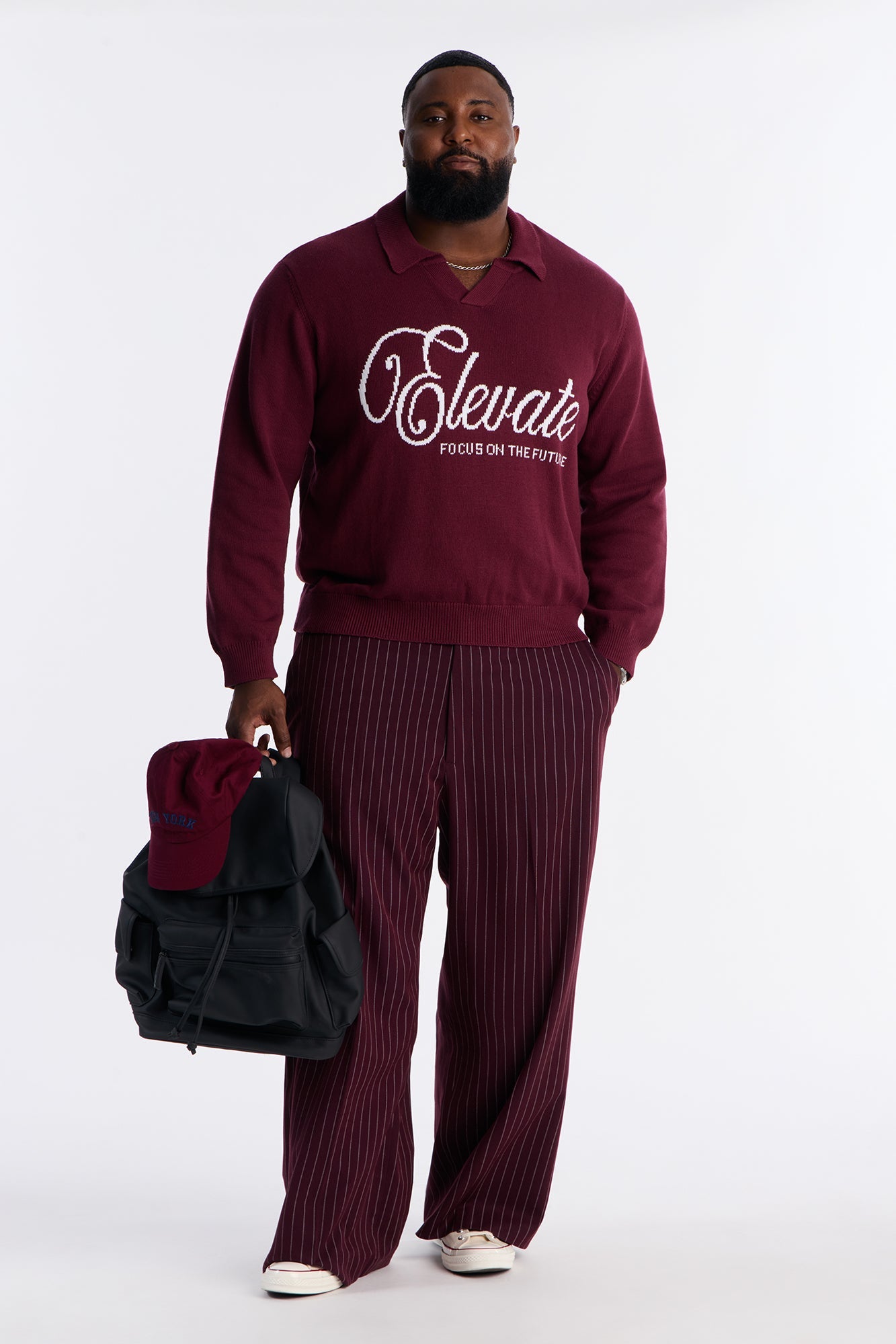 Relaxed And Beyond Johnny Collar Sweater - Burgundy