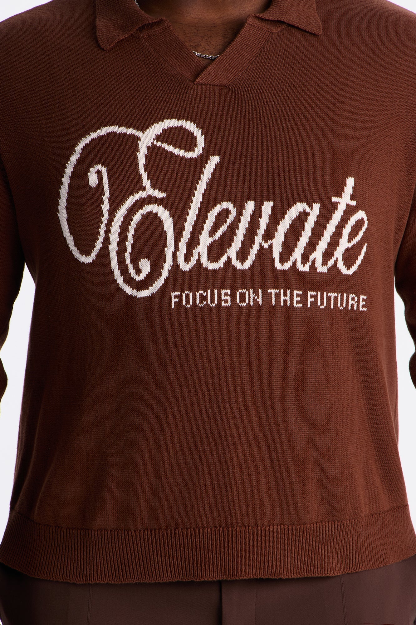 Relaxed And Beyond Johnny Collar Sweater - Brown Combo