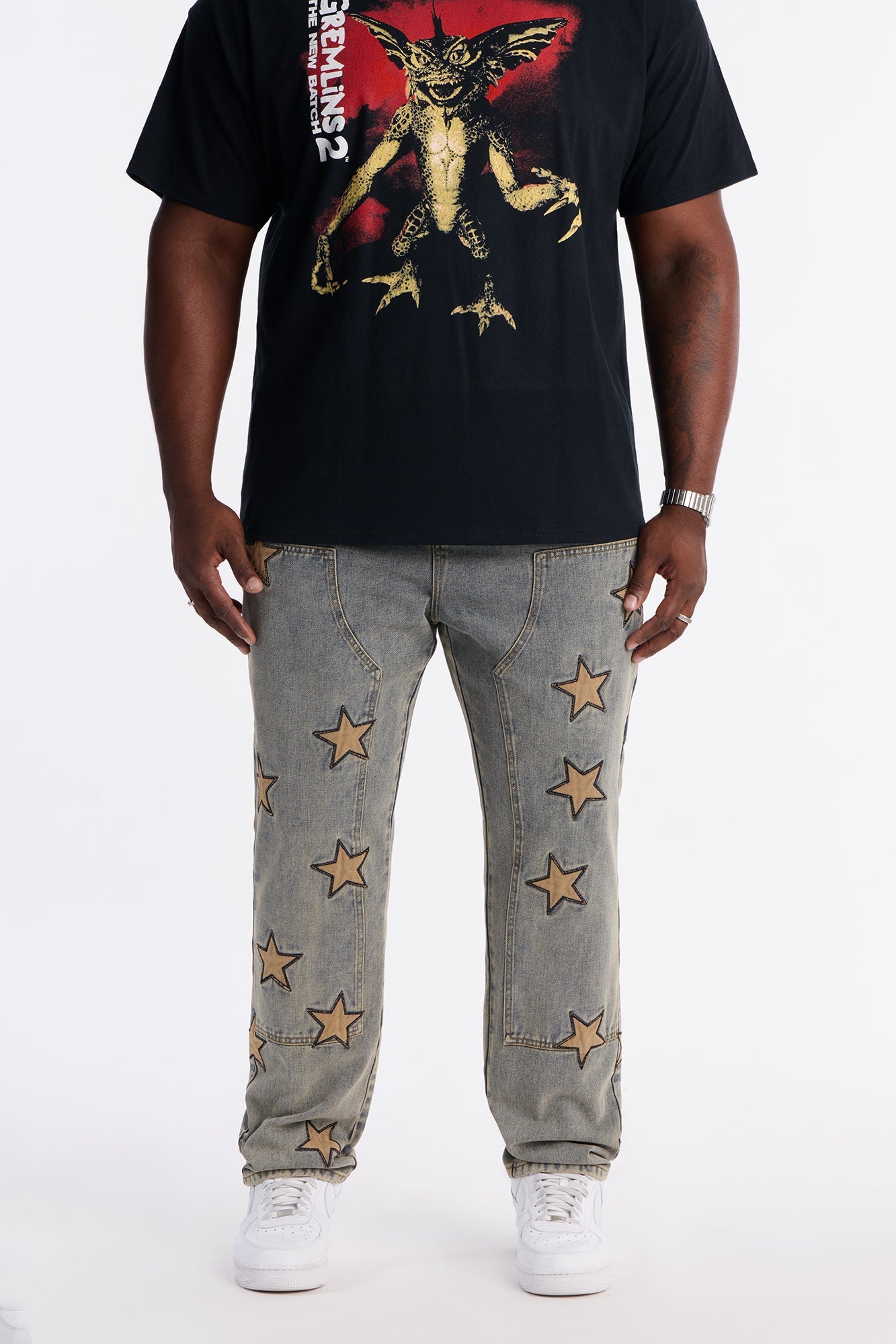 Slim Stars On It Embroidered Carpenter Jean - Light Wash