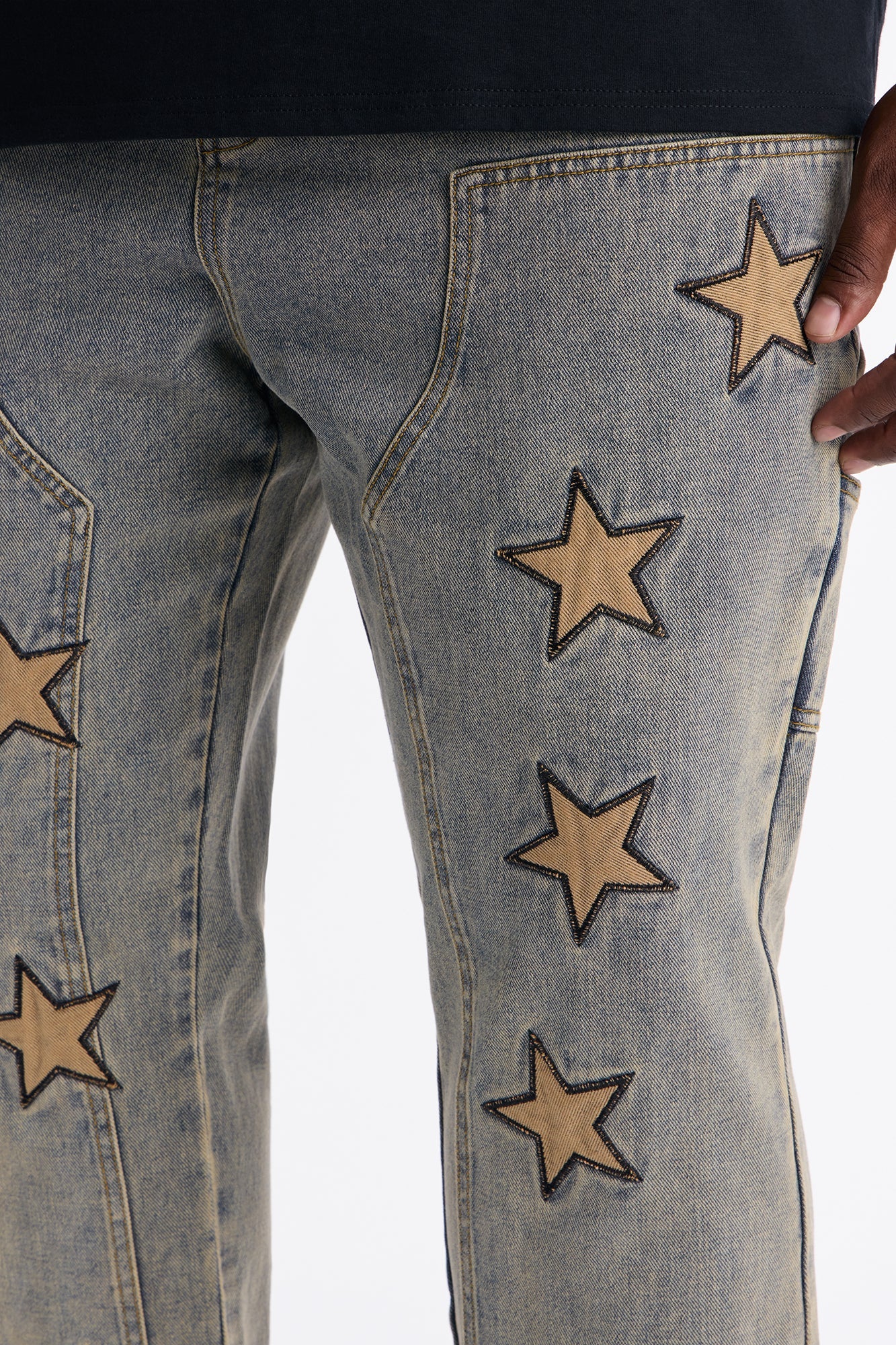Slim Stars On It Embroidered Carpenter Jean - Light Wash