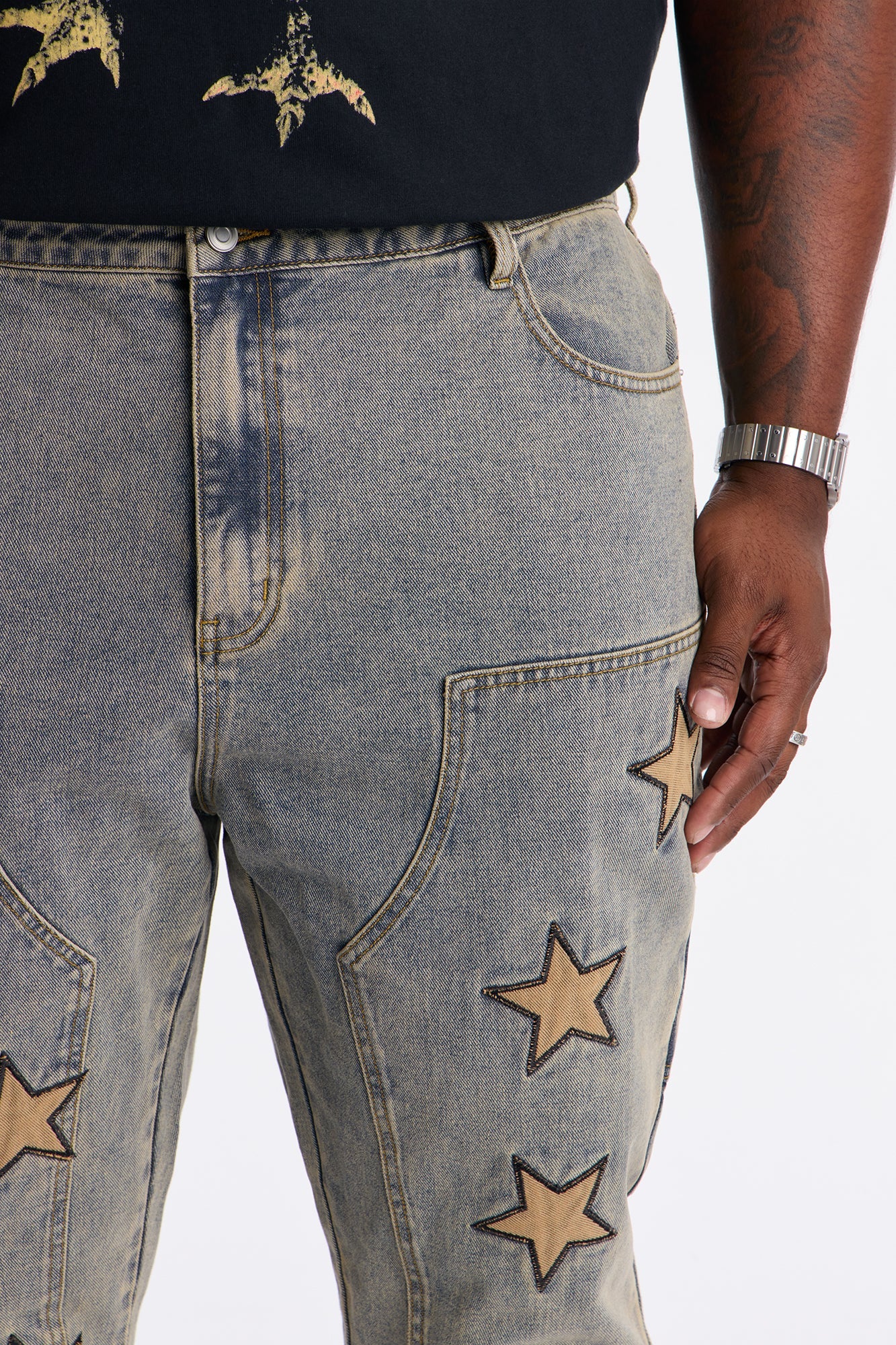 Slim Stars On It Embroidered Carpenter Jean - Light Wash
