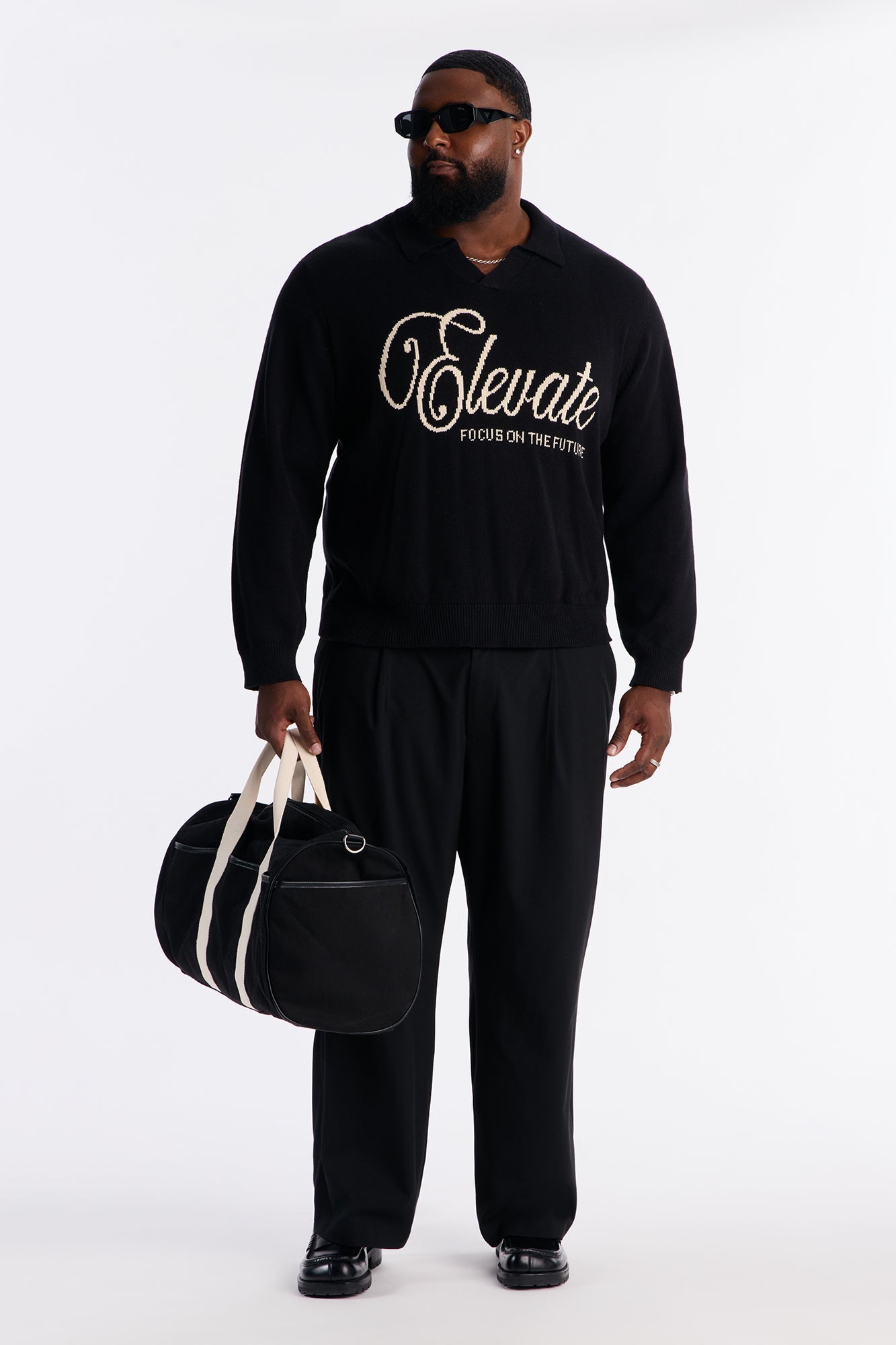 Relaxed And Beyond Johnny Collar Sweater - Black/combo