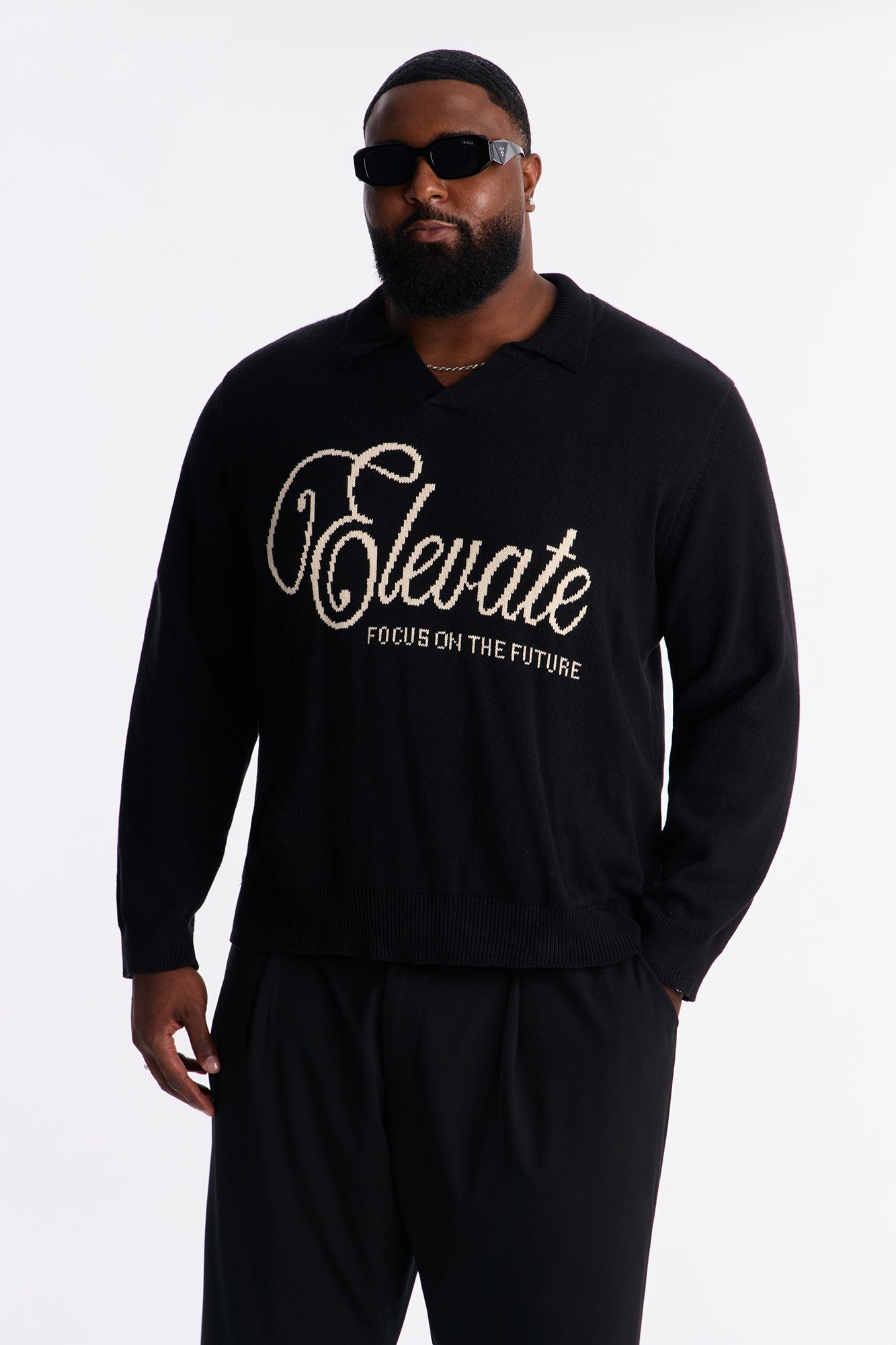 Relaxed And Beyond Johnny Collar Sweater - Black/combo