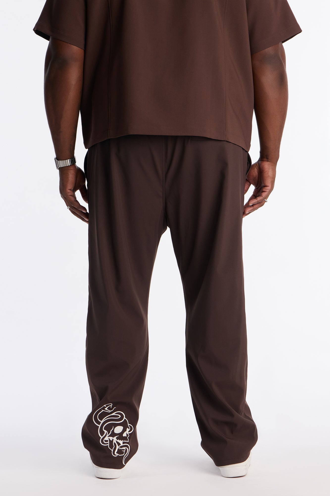 Slim Skull Embroidered Pant - Brown