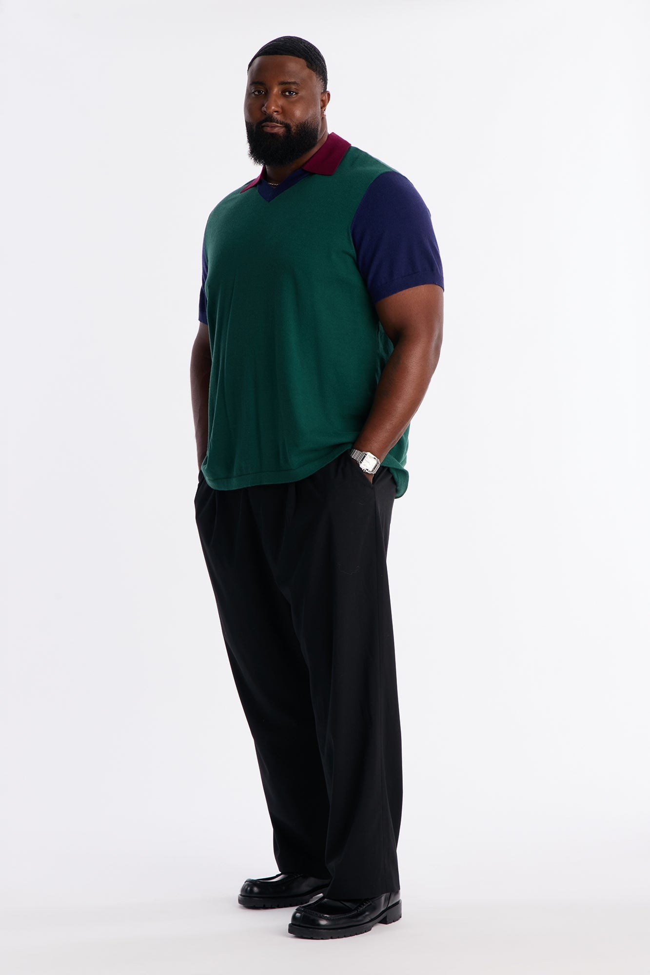 Relaxed New Money Color Block Polo - Green/combo