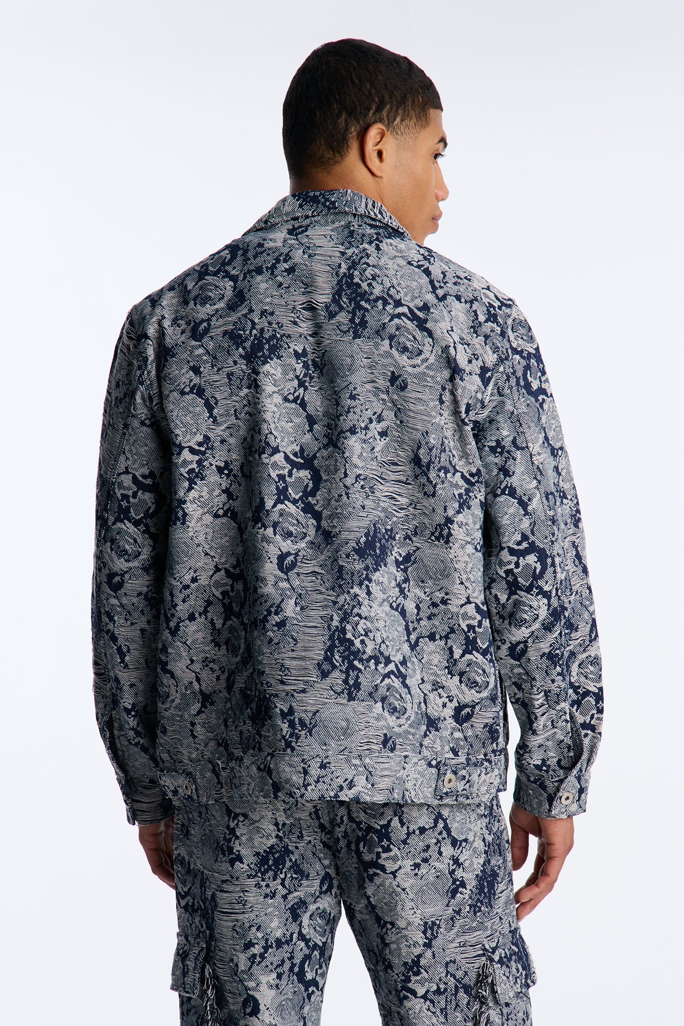 Give My Flowers Tapestry Trucker Jacket - Navy