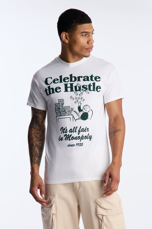 Monopoly Celebrate The Hustle Short Sleeve Tee - White