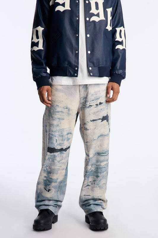 Baggy Be Bad Printed Distressed Pant - Blue/combo